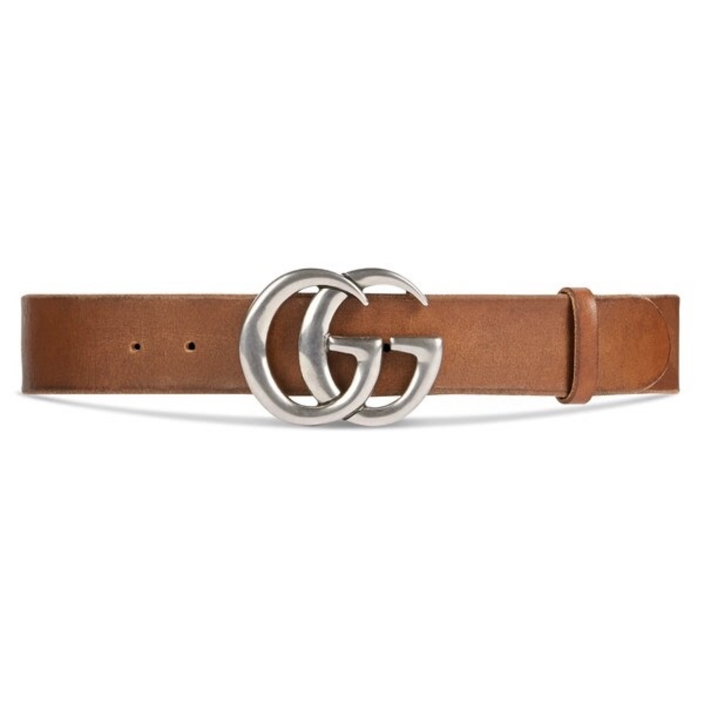 Gucci leather belt with double G logo in silver with cuir leather